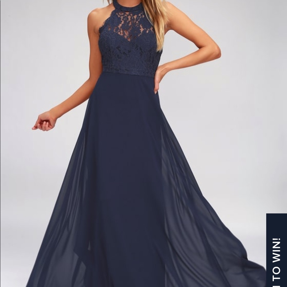 Lulu’s navy lace high neck dress